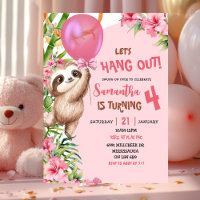 Pink Savannah Sloth Let's Hang Out Birthday