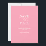 Pink Save The Date Invitation<br><div class="desc">Announce your engagement with this minimal save the date card. It features a mix of classic and script typography in white over a solid pink background. Use the template fields to personalize with your name and wedding date. Even customize the colours to suit your desired wedding theme. Choose from a...</div>
