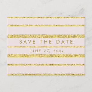 Pink Save The Date Postcard With Gold Foil Effect