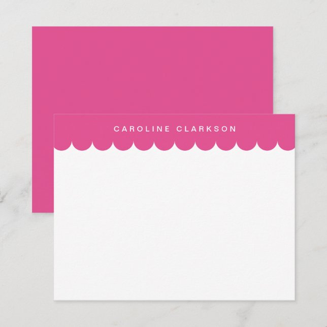 Pink Scallop Border Modern Stationery note card (Front/Back)