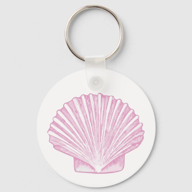 Pink Scallop Shell Coastal Keychain (Front)