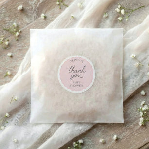 Pink Scalloped  Frame Round Baby Shower Classic Round Sticker