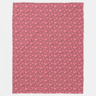Pink Scalloped Outlined Hearts Repeat Fleece Blanket
