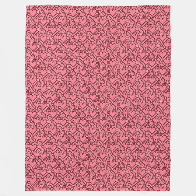 Pink Scalloped Outlined Hearts Repeat Fleece Blanket (Front)