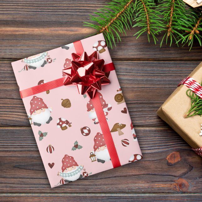 Pink Scandi Christmas Gnomies  Wrapping Paper (Creator Uploaded)