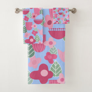 Pink Scandinavian Spring Bath Towel Set