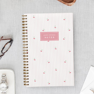 Pink   Scattered Cherry Pinstripe Personalized Notebook
