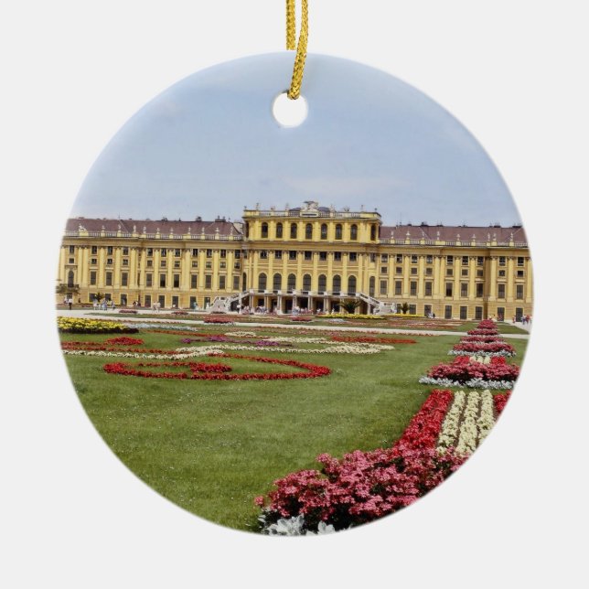 Pink Schonbrunn Castle, Vienna, Austria flowers Ceramic Ornament (Front)