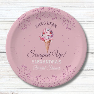 Pink Scooped Up Glitter Ice Cream Bridal Shower Paper Plate