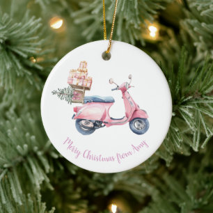 Pink Scooter Christmas Shopping Trip Ceramic Ornament