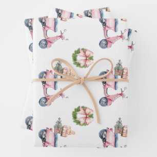 Pink Scooter Christmas Shopping Wrapping Paper Sheet