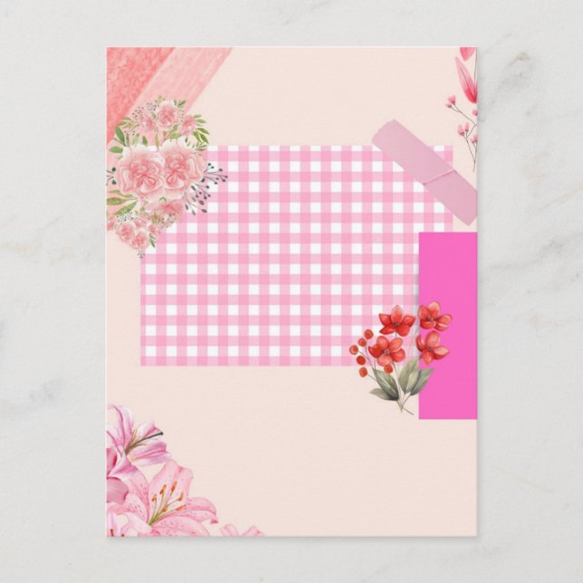 Pink scrapbook paper holiday postcard (Front)