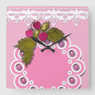 Pink scrapbooking square wall clock