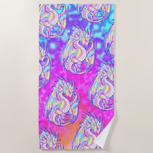 Pink Scribble Cute Girly Dragon Wyvern Inugami Beach Towel