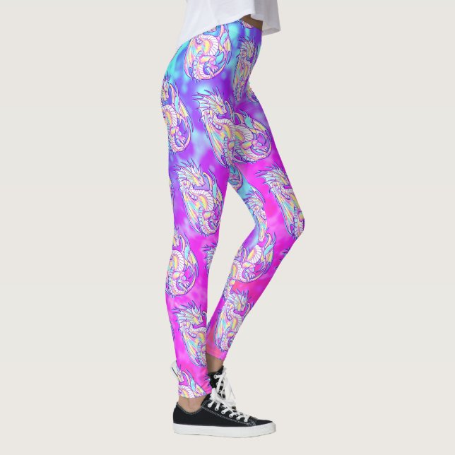 Pink Scribble Cute Girly Dragon Wyvern Inugami Leggings (Right)