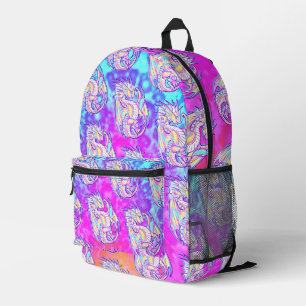 Pink Scribble Cute Girly Dragon Wyvern Inugami Printed Backpack