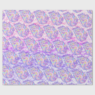 Pink Scribble Cute Girly Dragon Wyvern Inugami Wrapping Paper