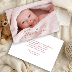 Pink Script Baby Photo Thank You Card