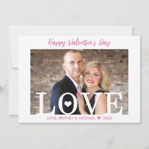 Pink Script   Big LOVE Letters Modern Photo Card