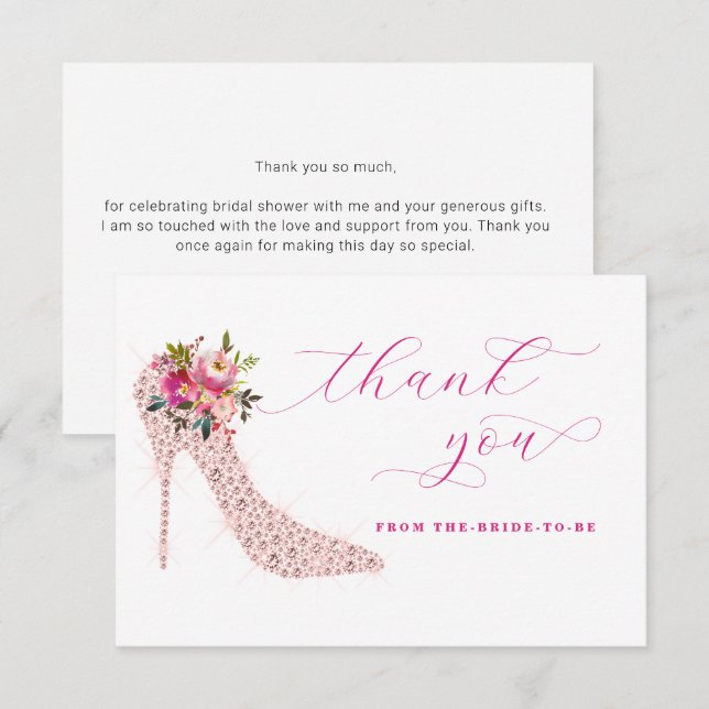 Pink Script Bridal Shower  Thank You Card (Front/Back)