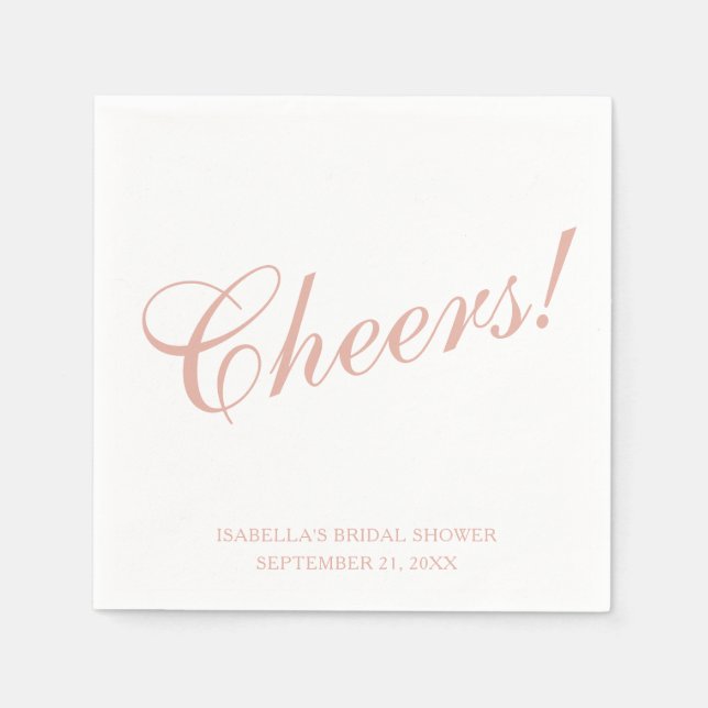 Pink Script Cheers! Bridal Shower Wedding Custom Napkin (Front)