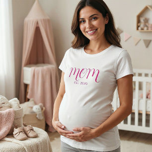 Pink Script Established Mom T-Shirt