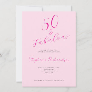 Pink Script Fifty and Fabulous 50th Birthday Party Invitation