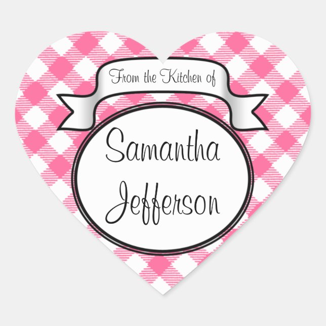 Pink Script -From the Kitchen Of- Jar/Label Heart Sticker (Front)