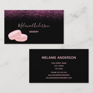 Pink Script Glitter Macarons Bakery  Business Card