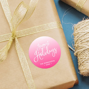 Pink Script Happiest Holidays Holiday Classic Round Sticker