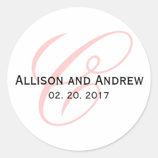 Pink Script Initial C Monogram Wedding Favour Classic Round Sticker