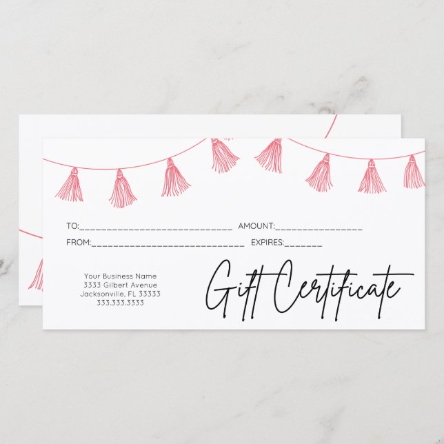 Pink Script Logo Business Gift Certificate (Front/Back)