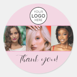 Pink Script Logo Photo Makeup Studio Thank You Classic Round Sticker