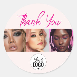Pink Script Logo QR Code Photo Watercolor Makeup  Classic Round Sticker