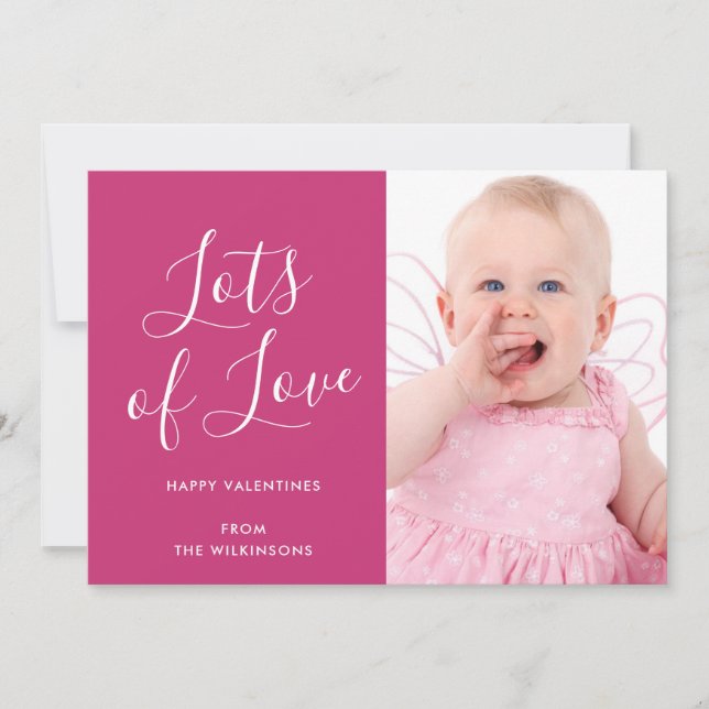 Pink Script Lots of Love Valentine's Photo Card (Front)