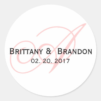 Pink Script Monogram Wedding Favour Classic Round Sticker