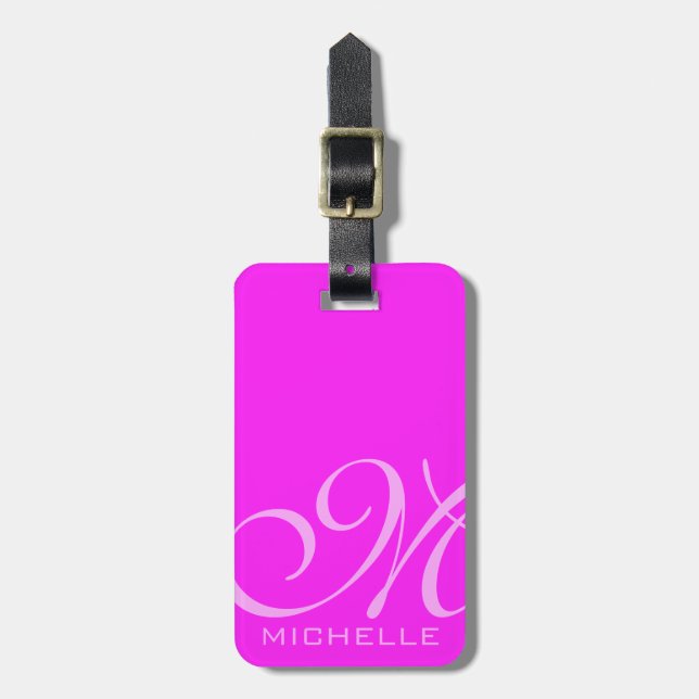 Pink Script Monogrammed Luggage Tag (Front Vertical)