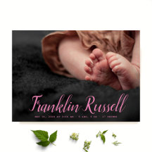 pink SCRIPT Name boy Baby Birth Announcement