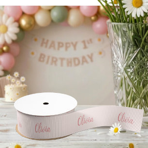 Pink Script Personalized Name Birthday Grosgrain Ribbon