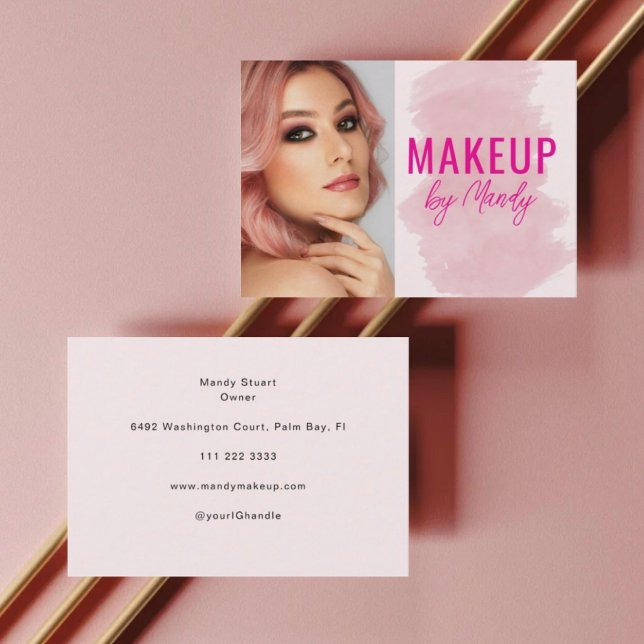 Pink Script Photo Makeup  Business Card (Creator Uploaded)