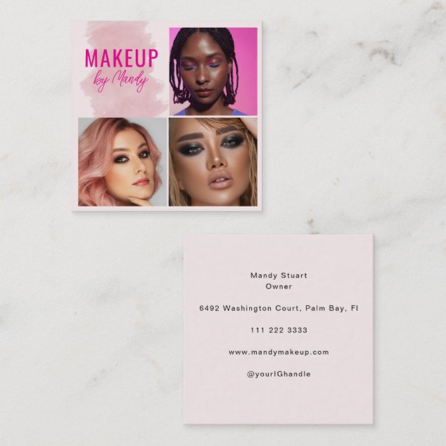 Pink Script Photo Makeup  Square Business Card (Front/Back)
