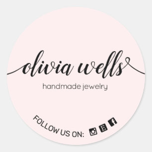 Pink  Script Signature  Social Media Classic Round Sticker