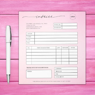 Pink Script Small Business Sales Invoice Receipt Notepad