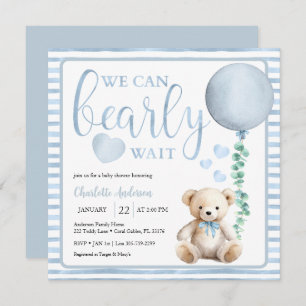 Pink Script Teddy Bear Bearly Wait Baby Shower Invitation
