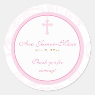 Pink Scroll Cross Address Label/Favour Sticker