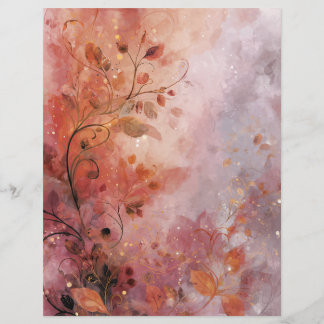 Pink Scroll Spring Leaf Scrapbook Paper