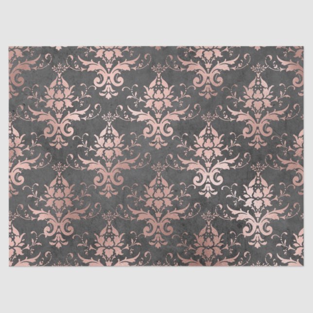 Pink Scroll Work on Charcoal Decoupage Tissue Paper (Front)