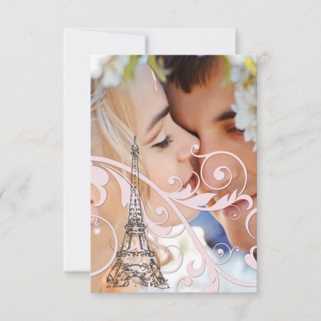 Pink Scrolls and Eiffel Tower Invitation (Front)