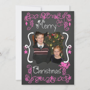Pink Scrolls Customized Photo Holiday Card