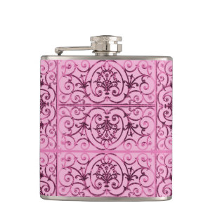 Pink scrollwork pattern hip flask